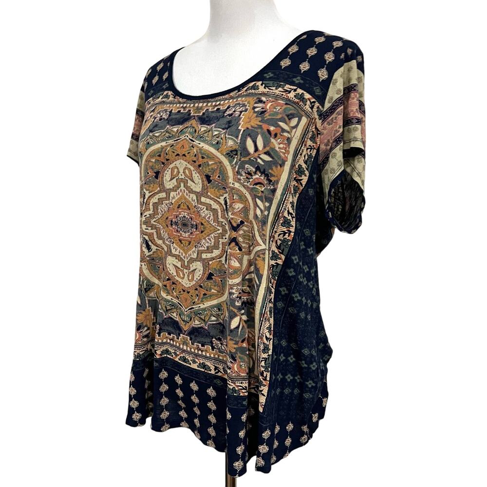Lucky Brand Women’s Top Persian Print Short Sleeve Scoop Neck Tee Boho 2X - Picture 4 of 10